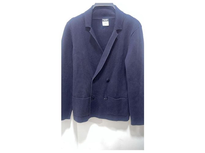 Timeless Chanel Giacca in Maglia di Cotone Blu Navy Blu scuro