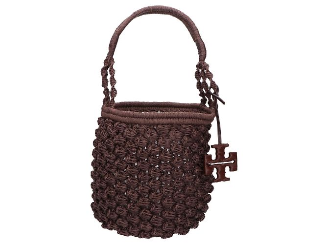 Borsa a secchiello Tory Burch Ella in crochet popcorn fatto a mano Marrone