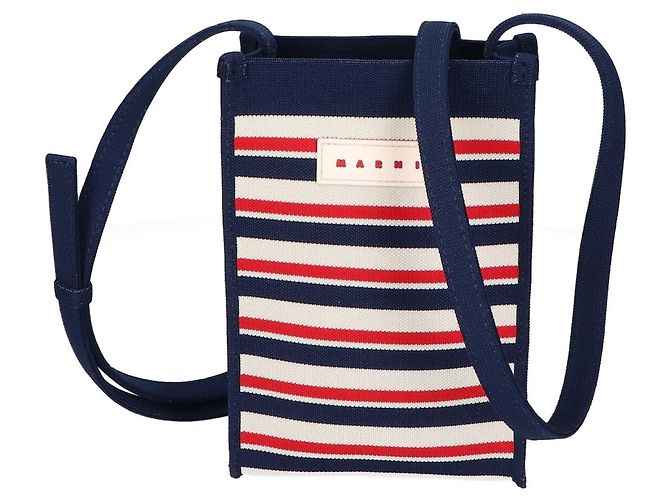 Marni Borsa a tracolla mini Border Jacquard Rosso Crudo Blu navy