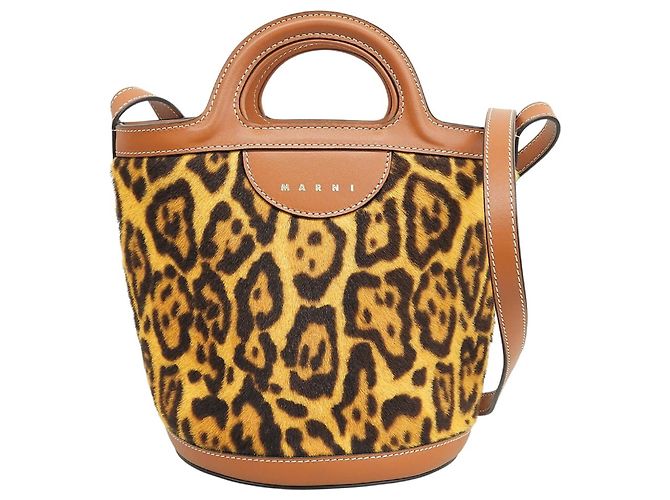 Petit sac seau Marni imprimé léopard Marron