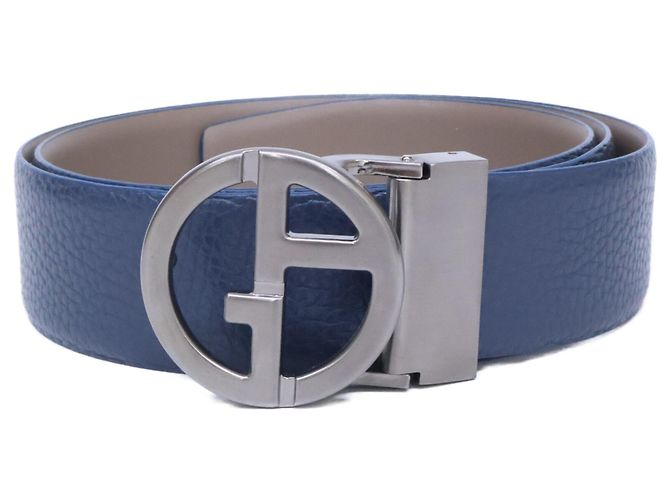 Cinto de couro com fivela de logótipo Giorgio Armani Azul