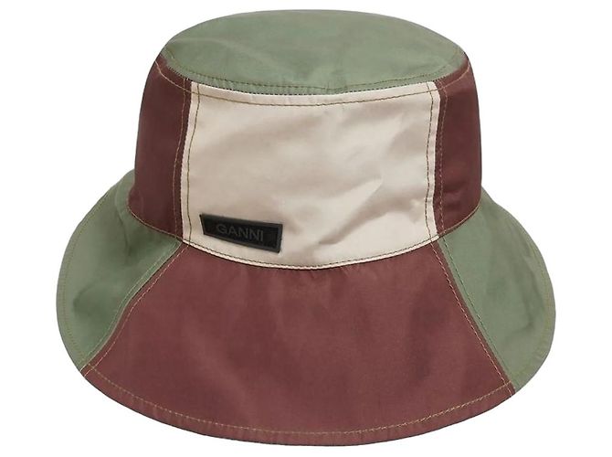 Ganni Colorblock Patchwork Bucket Hat Brown Beige Green