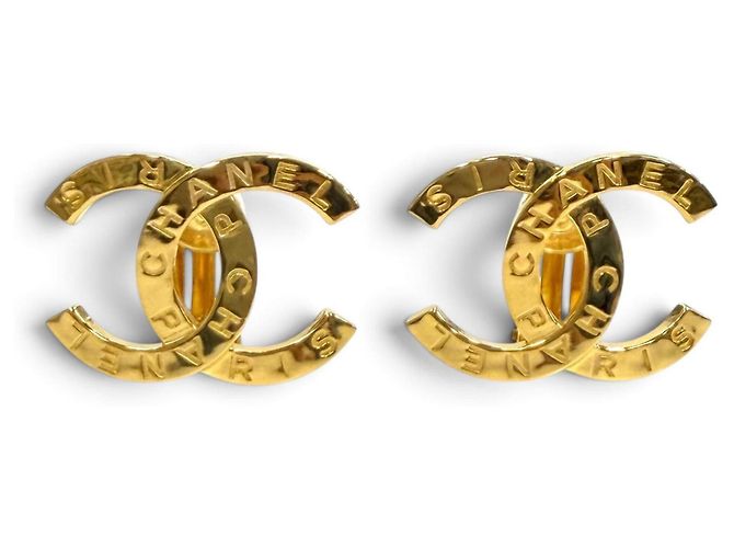 Boucles d'oreilles clips larges Chanel B20A Coco Mark Logo Doré