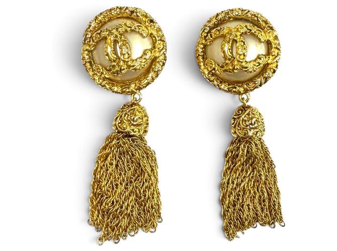 Orecchini Chanel Vintage 93A Coco Mark Lava Pearl D'oro