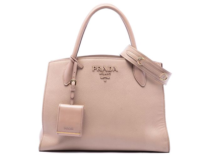 Prada Brown Medium Saffiano Cuir Monochrome Top Handle Tote Flesh