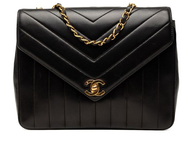 Chanel Black Small Chevron Lambskin Envelope Flap Nero