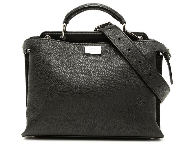 Fendi Peekaboo Iconic Essential Mini Lederhandtasche in Schwarz