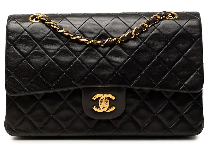 Chanel Black Medium Classic Lambskin Double Flap Nero