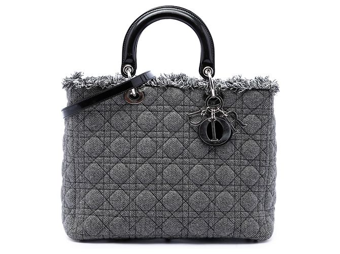 Dior Gray Large Tweed Cannage Lady Dior Marron