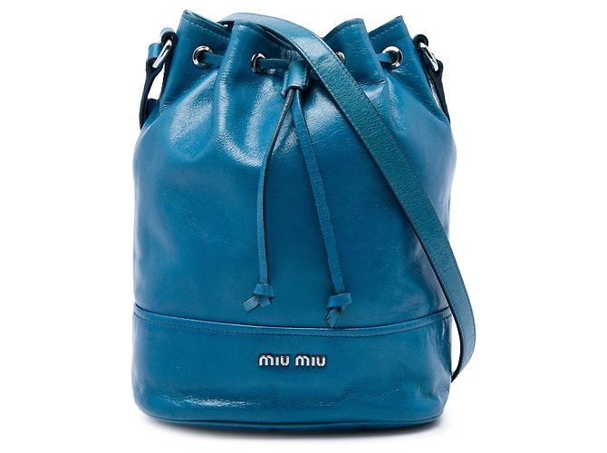 Borsa secchiello Miu Miu in pelle blu