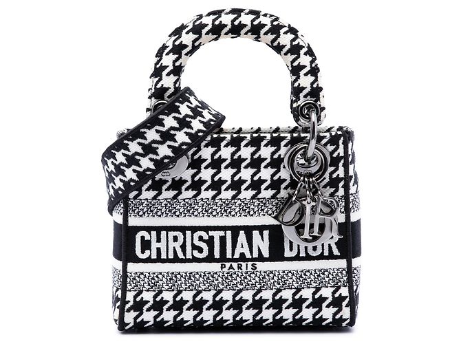 Autre Marque Dior White Mini Embroidered Canvas Houndstooth Lady D Lite Bianco