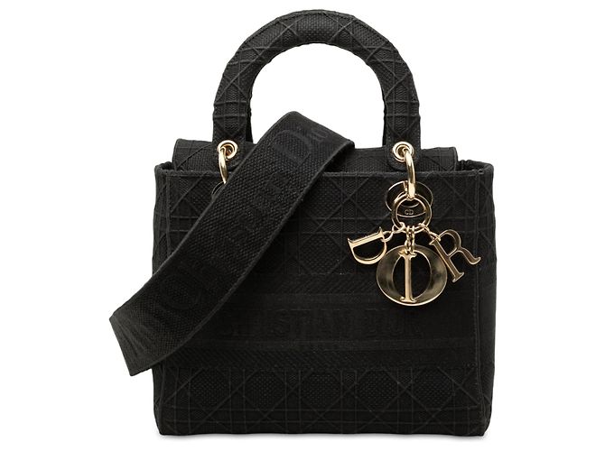 Autre Marque Dior Black Medium Embroidered Canvas Cannage Lady D Lite Negro