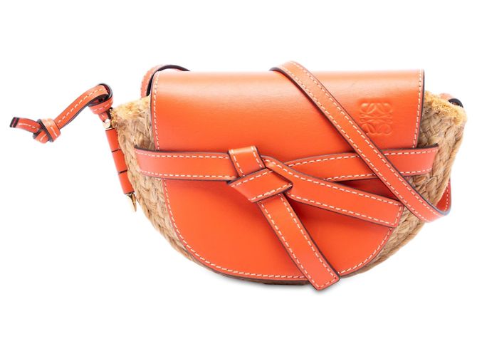 Borsa a tracolla Mini Gate in rafia beige LOEWE