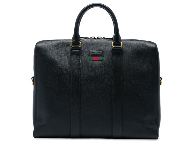 Mala de Negócios Gucci em pele de vitelo preta com Web Preto