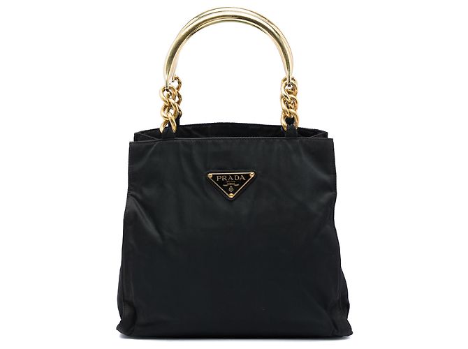 Prada Black Tessuto Metal Handle Bag