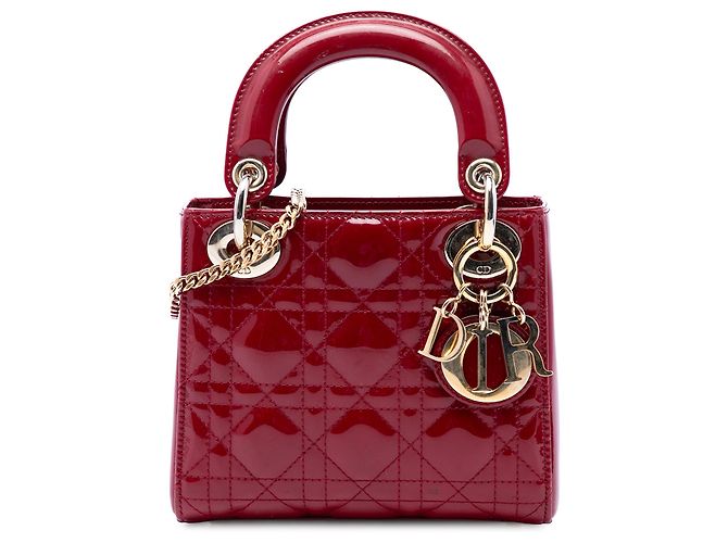 Dior Red Mini Patent Cannage Lady Dior Rouge Bordeaux