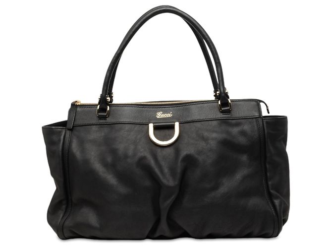 Tote Gucci Abbey D Ring em couro de bezerro preto