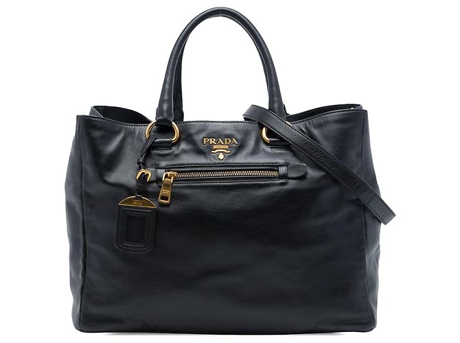 Bolsa Satchel Prada em couro de bezerro macio preto