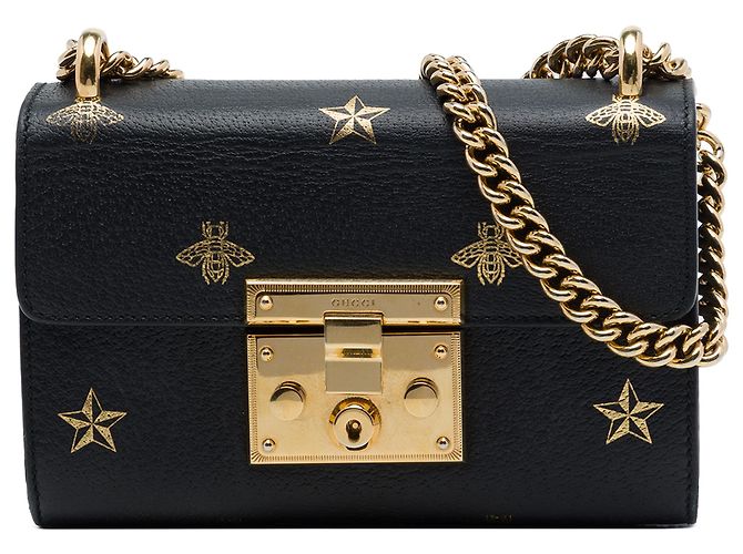 Padlock Gucci Borsa a tracolla Small in pelle di vitello nera con Bee Star e lucchetto Nero