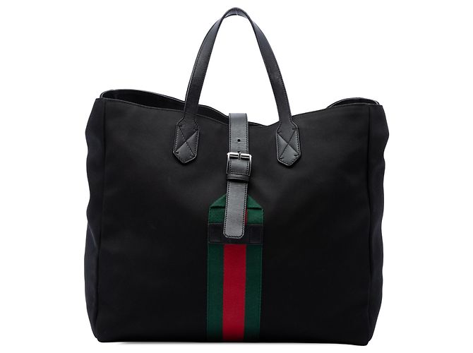 Sac Tote Gucci em tela preta com fivela Techno Web Preto