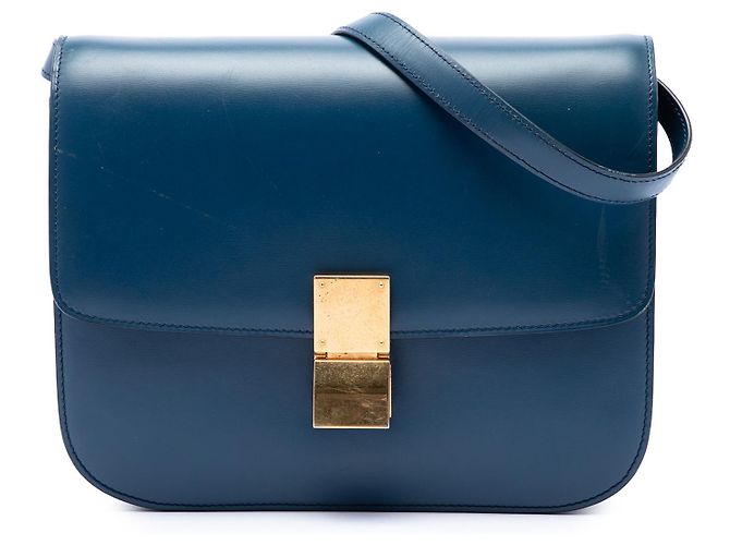 Céline Celine Blue Medium Calfskin Classic Box Bleu Bleu foncé