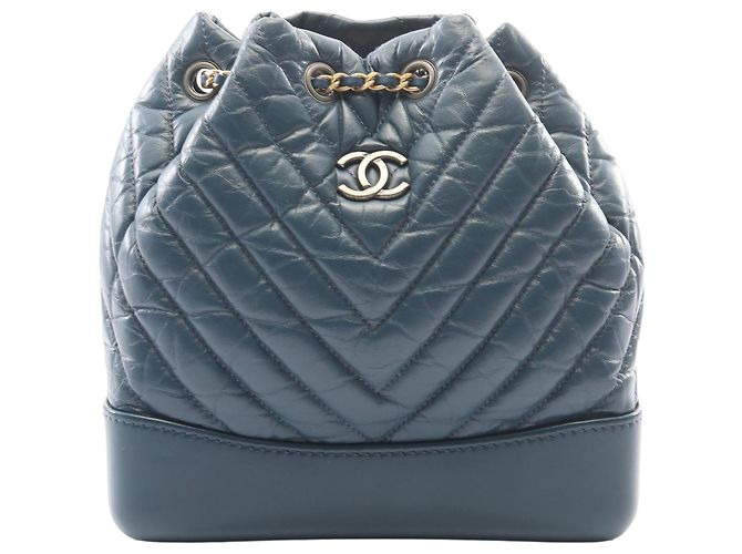 Mochila Gabrielle Chanel Blue Small de piel de becerro envejecida Azul