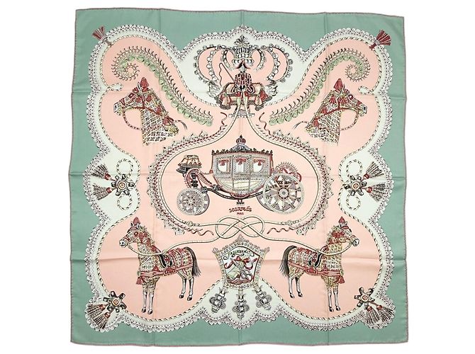 Hermès Pañuelo de seda Hermes Carre 90 Rosa Blanco Multicolor Verde
