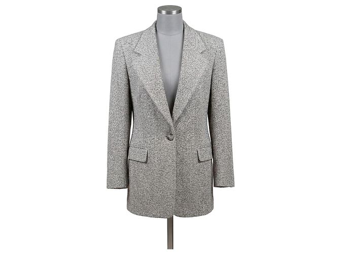 Max Mara Grauer Tweed Blazer Weiß