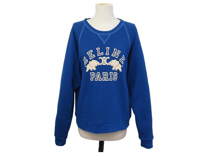 Céline NEU CELINE ELEPHANT PULLOVER RY0H5670Q L M 40 BLAUE BAUMWOLLEN-SWEATSHIRT TOP