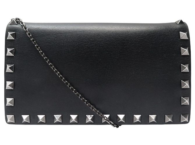 BORSA A MANO VALENTINO POCHETTE ROCKSTUD PELLE NERA BORCHIE TRACOLLA BAG Nero