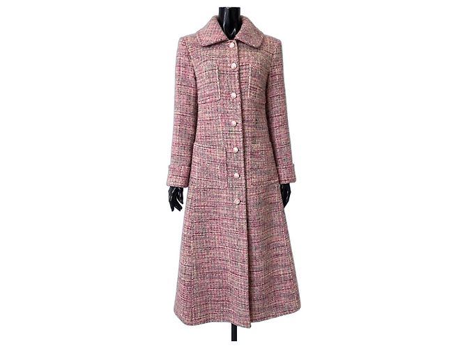 Chanel Abrigo de Tweed Rosa Beige Gris
