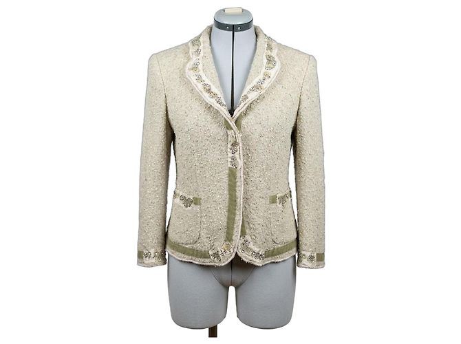 Moschino Beige Tweed Beaded Jacket White