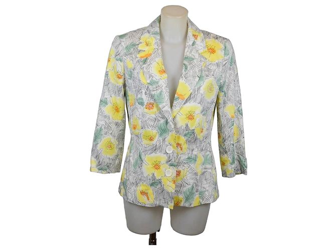 Autre Marque MAX&Co. Floral Blazer aus Baumwolle Weiß Grün Orange Grau Gelb
