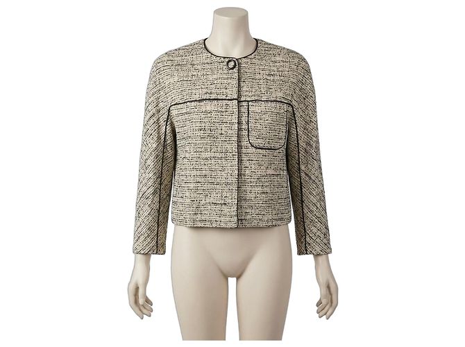 Max Mara Studio Veste Courte en Tweed Noir Beige
