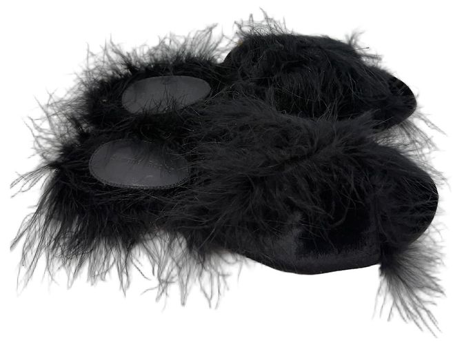 Mules Simone Rocha in velluto nero e pelliccia