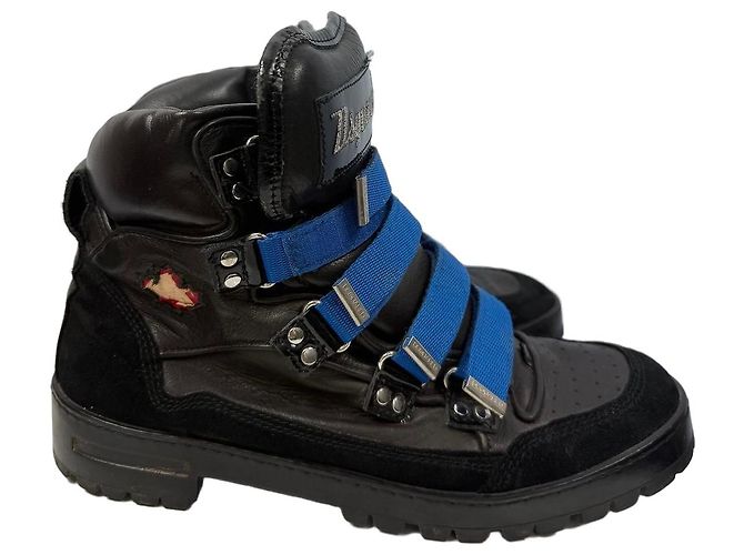 Dsquared2 Black Leather Hiking Boots with Blue Straps
