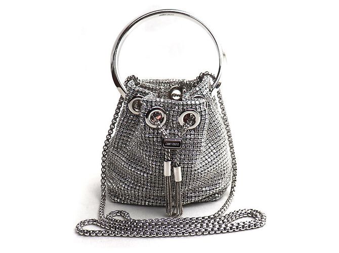 Borsa a secchiello mini Micro Pom Jimmy Choo Argento