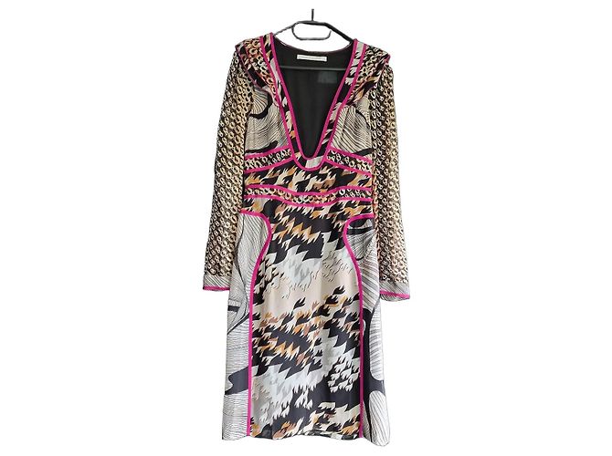 Diane Von Furstenberg Vestido largo estampado Castaño Negro Rosa Blanco Multicolor Beige
