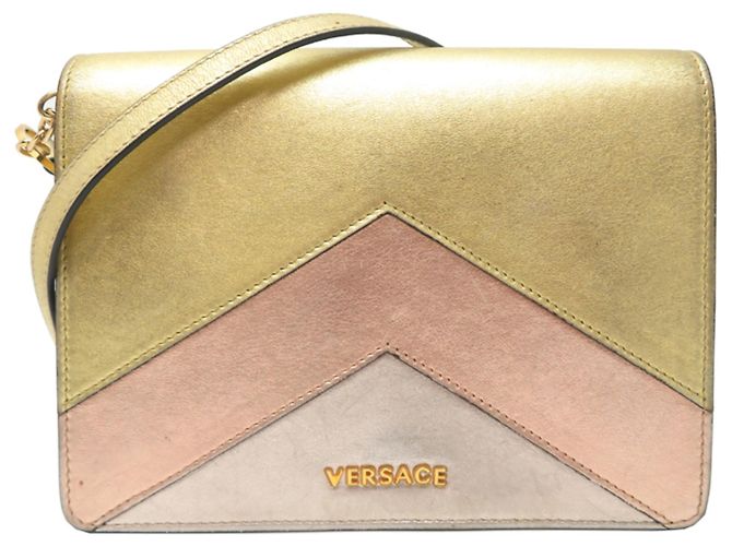 Bolsa de ombro em couro para mulher Versace em tom dourado