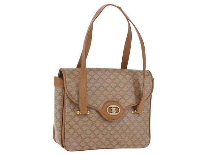 Céline Sac à main CELINE Macadam PVC Cuir Beige Doré Auth ti4018