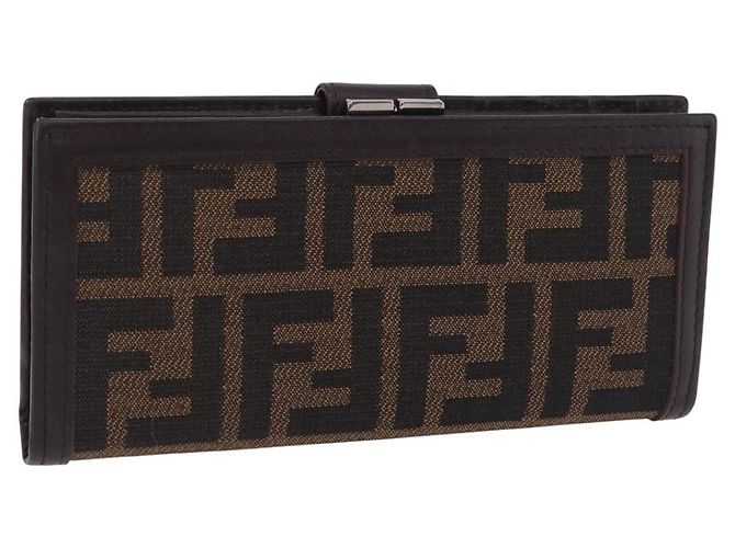 FENDI Zucca Canvas Long Wallet Black Brown Auth 203453V