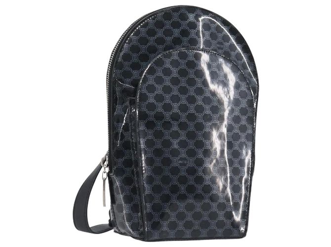 Céline Sac à dos CELINE Macadam Canvas Vinyl Black Silver Auth 197837 Noir Argenté