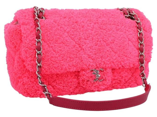 Bolso de hombro con cadena CHANEL Pile Pink Silver CC Auth 203132SAM Plata Rosa