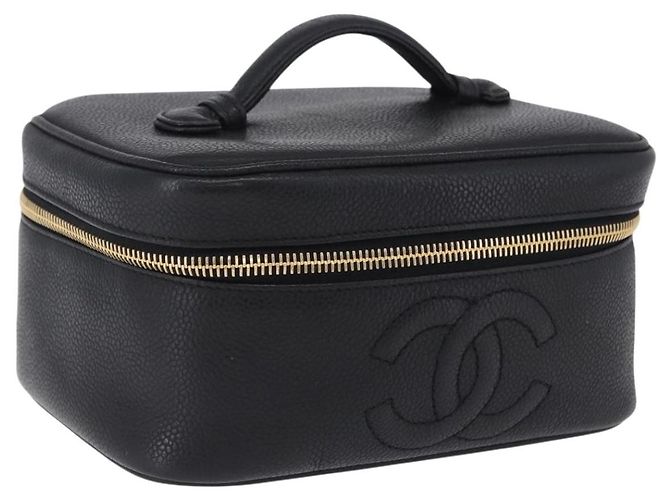 Bolsa Vanity CHANEL Couro Caviar Preta Ouro CC Auth 203153V Preto Dourado