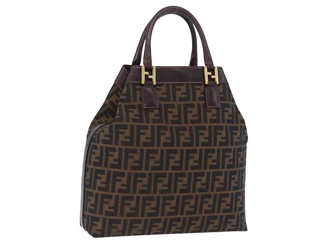 FENDI Zucca Canvas Handtasche Braun Goldfarben Auth ka6152
