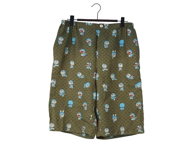 GUCCI x Doraemon Short Pants Silk "44" Brown Blue Auth 167559SAM Marrone