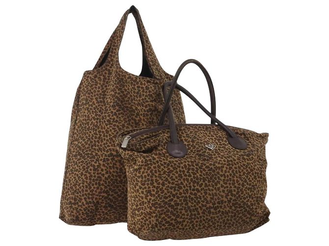 Bottega Veneta Borsa BOTTEGAVENETA Nylon Set da 2 Marrone Argento Auth 196566