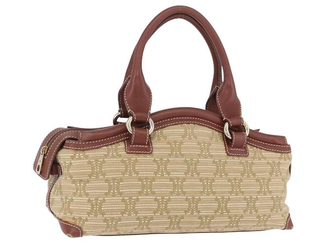 Céline Sac à main CELINE Canvas Beige Gold Tone Auth 201139A