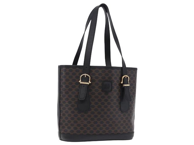 16 Céline Sac cabas CELINE Macadam Canvas PVC Cuir Noir Or Auth 203439V Doré