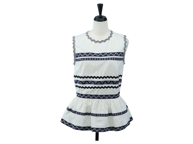 LOUIS VUITTON Top sin mangas de algodón Blanco Azul LV Auth 202320M